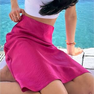 Babaton High-rise Satin Midi Slip Skirt - Pink (00)